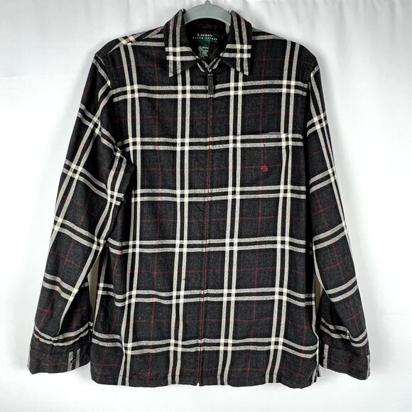 Ralph Lauren Women sz M 100% Wool Full Zip Plaid Shirt/Shacket Preppy Old Money - Picture 1 of 8